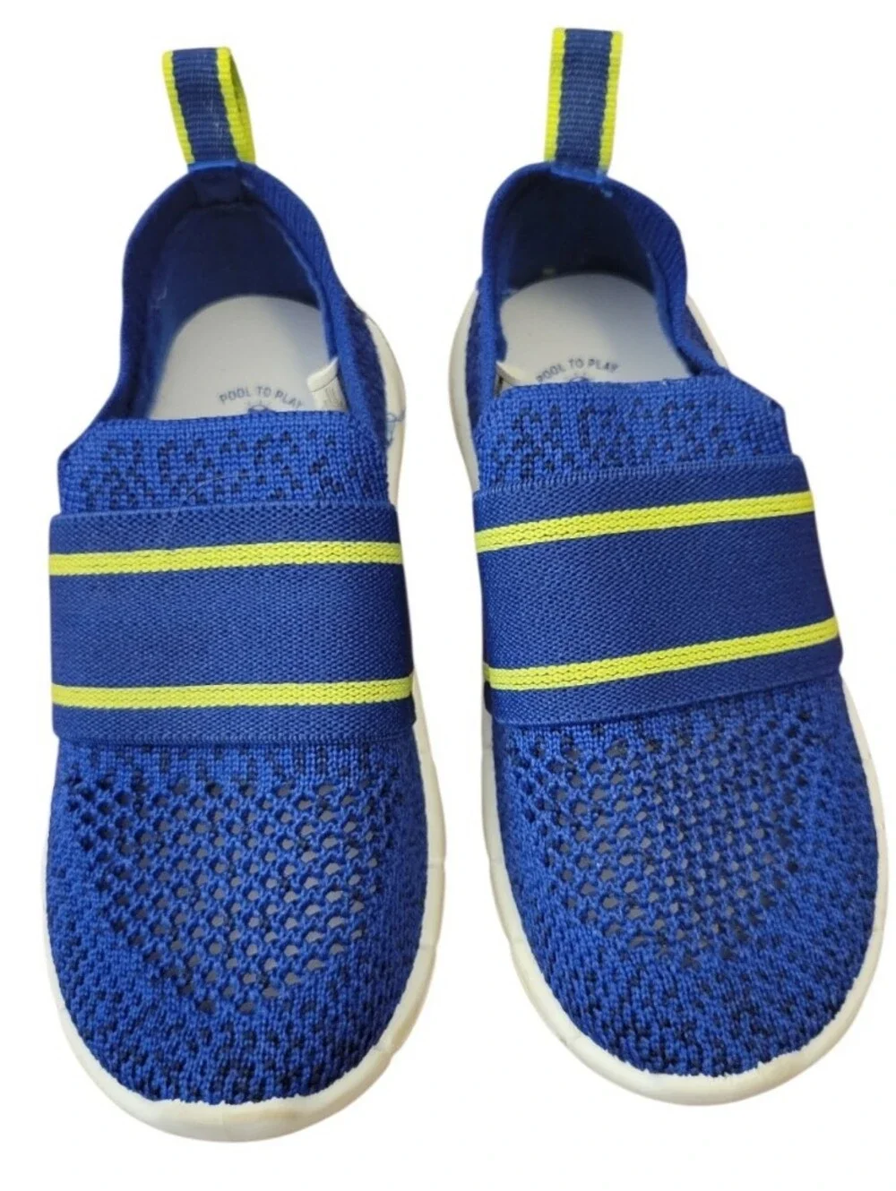 OshKosh B'gosh Water Shoes Quick-Dri Blue Mesh‎ with Yellow Stripes Slipons Sz 9